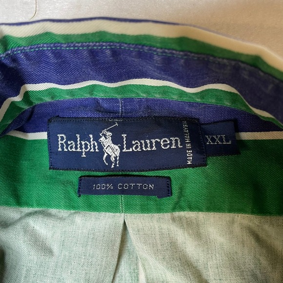 Ralph Lauren XXL Green Striped Long Sleeve Button Down Shirt Menswear - Picture 2 of 7